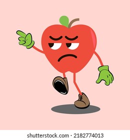 Art illustration sign logo vector symbol icon kawaii mascot doodle emoji fruits of red apple hold