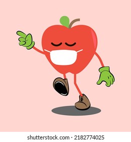 Art illustration sign logo vector symbol icon kawaii mascot doodle emoji fruits of red apple mask virus