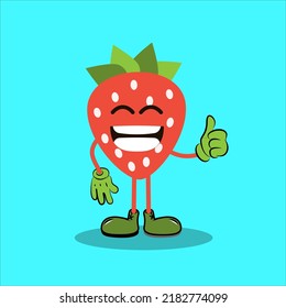 Art illustration sign logo vector symbol icon kawaii mascot doodle emoji fruits of strawberry okay 