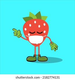 Art illustration sign logo vector symbol icon kawaii mascot doodle emoji fruits of strawberry mask virus