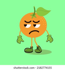Art illustration sign logo vector symbol icon kawaii mascot doodle emoji fruits of orange angry badmood
