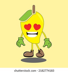 Art illustration sign logo vector symbol icon kawaii mascot doodle emoji fruits of yellow mango love