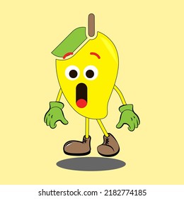 Art illustration sign logo vector symbol icon kawaii mascot doodle emoji fruits of yellow mango shock