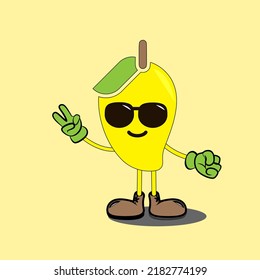 Art illustration sign logo vector symbol icon kawaii mascot doodle emoji fruits of yellow mango holday sunglasses