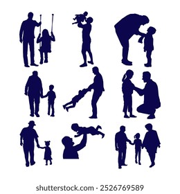 Art Illustration silhouette grandfather and kid or son playing together father and son together