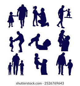 Art Illustration silhouette grandfather and kid or son playing together father and son together