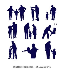 Art Illustration silhouette grandfather and kid or son playing together father and son together