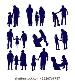 Art Illustration silhouette grandfather and kid or son playing together father and son together