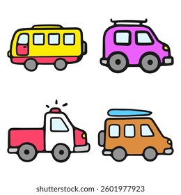 Art Illustration simple car collection on colorful