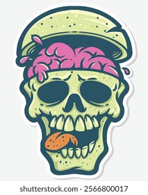 Art illustration skull brain out cartoon funny sticker vector