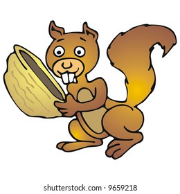 art illustration of a squirrel with a nut