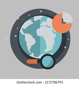 art illustration symbol of analysis data with earth icon and statistics