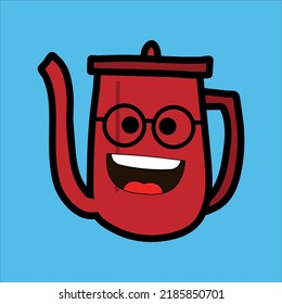 Art illustration symbol flat icon colorful design concept logo of kawaii doodle tea pot