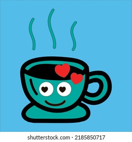 Art illustration symbol flat icon colorful design concept logo of kawaii doodle black coffee