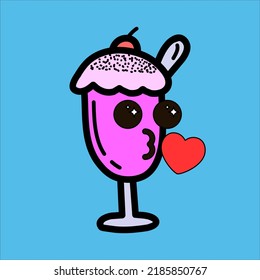Art illustration symbol flat icon colorful design concept logo of kawaii doodle juice strawberry milkshake