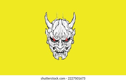 art illustration and t-shirt design oni mask engraving ornament premium vector