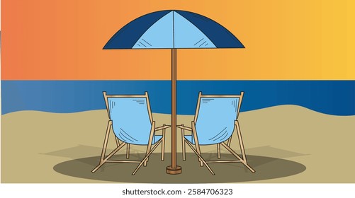 the art illustration of  two beach chairs.