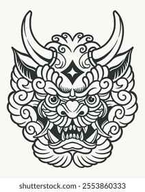 art illustration vector cartoon fodog foo doog head mythology japanese god creature character.