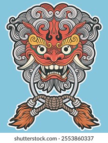 art illustration vector cartoon fodog foo doog head mythology japanese god creature character.