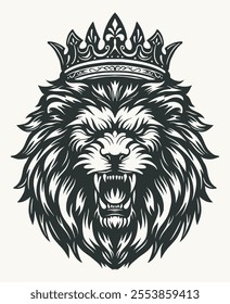 art illustration vector outline drawing lion head crown character mascot logo