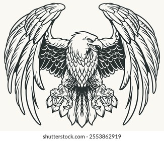 art illustration vector outline eagle falcon hawk drawing character mascot engraving