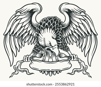 art illustration vector outline eagle falcon hawk drawing character mascot engraving