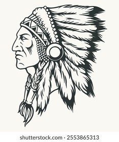 art illustration vector outline head indian aphace head man wearing a fur hat clip art