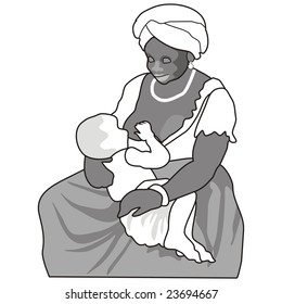 art illustration of a wet nurse with a baby