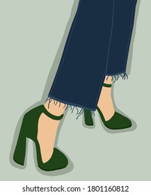 Art illustration women green shoes casual 