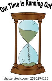 the art illustration of the wooden hourglass with text.