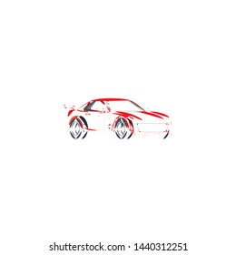 Art image of a auto. Vector car drawn by color lines. Minimal cover design. Creative line-art.
