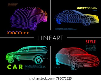 Art image of a auto. Vector car drawn by color lines. Minimal cover design. Creative line-art. Modern cars. Vector template brochures, flyers, presentations, leaflet, banners.