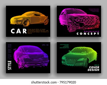 Art image of a auto. Vector car drawn by color lines. Minimal cover design. Creative line-art. Modern cars. Vector template brochures, flyers, presentations, leaflet, banners.