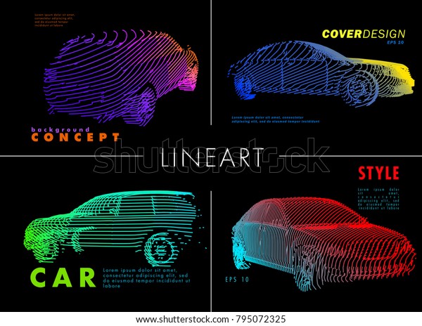 Art image of a\
auto. Vector car drawn by color lines. Minimal cover design.\
Creative line-art. Modern cars. Vector template brochures, flyers,\
presentations, leaflet,\
banners.