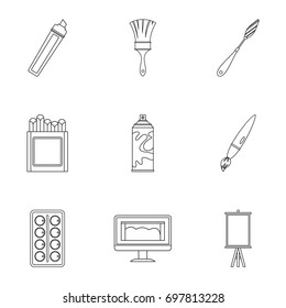 Art instruments icons set. Outline set of 9 art instruments vector icons for web isolated on white background