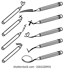 art journal pencil set with hand drawn doodle objects graphic monochrome linear vector elements isolated on white background