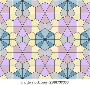 Art with kites, Hexagon, pentagon, star and rhombus shapes, with thistle, Plum and blanched-almond colors.