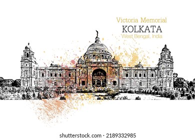 Arte de Kolkata Victoria Memorial India en ilustración vectorial oeste de bengala 