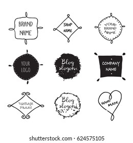 Art labels, tags with lettering hand made in vector. Set of ideas for your own logos with free space for your text.