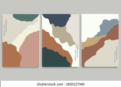Art landscape background with Japanese wave pattern vector. Abstract template with curve element. Mountain forest layout design in vintage style.