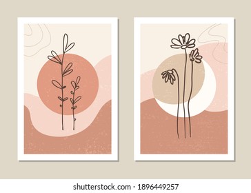 Art landscape wall set. Abstract landscape design for covers, posters, prints, wall art in a minimalist style. Vector.