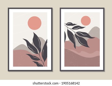 Paredes de paisaje artístico. Diseño paisajístico abstracto para cubiertas, afiches, impresiones, arte mural en un estilo minimalista. Vector.
