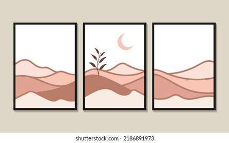 Art landscape wall set. botanical. abstract landscape