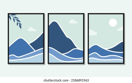 Art landscape wall set. mountain abstract landscape