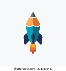 Art launch pencil rocket vector symbol icon or Logo Template