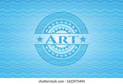 Art light blue water style emblem. Vector Illustration. Detailed.