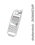 Art line black Old cell phone with number keypad