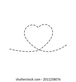 Art line continuous heart dashed illustration. Love outline symbol. Valentine Day one line design. Cute romantic print pictogram. Vector isolated on white. 