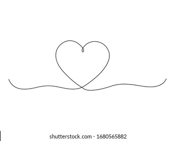 Art Line Continuous Heart Icon Isolated On White. Love Outline Symbol, Valentine Day One Line Design  