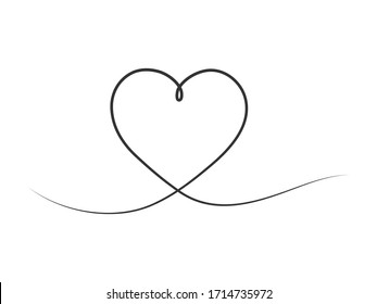 Art line continuous heart icon isolated on white. Love outline symbol, Valentine Day one line design  